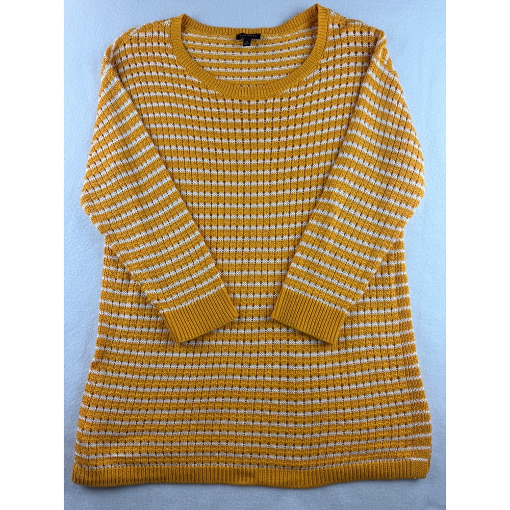 Talbots Women's Mustard Yellow White Striped Knit Sweater Top Size M